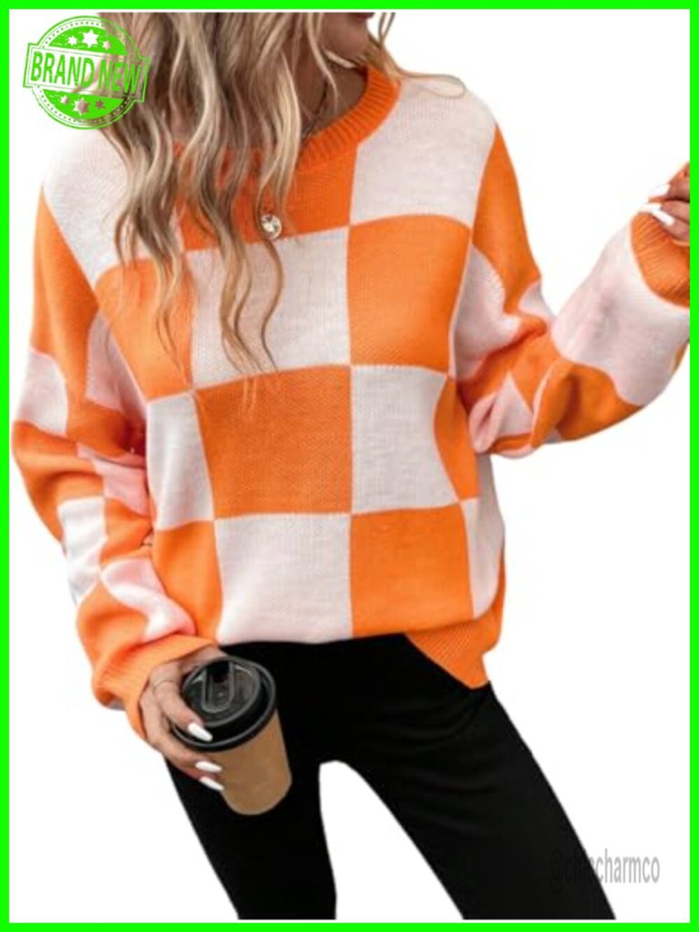Argyle Checkered V-Neck Sweater 100% Polyester Pullover